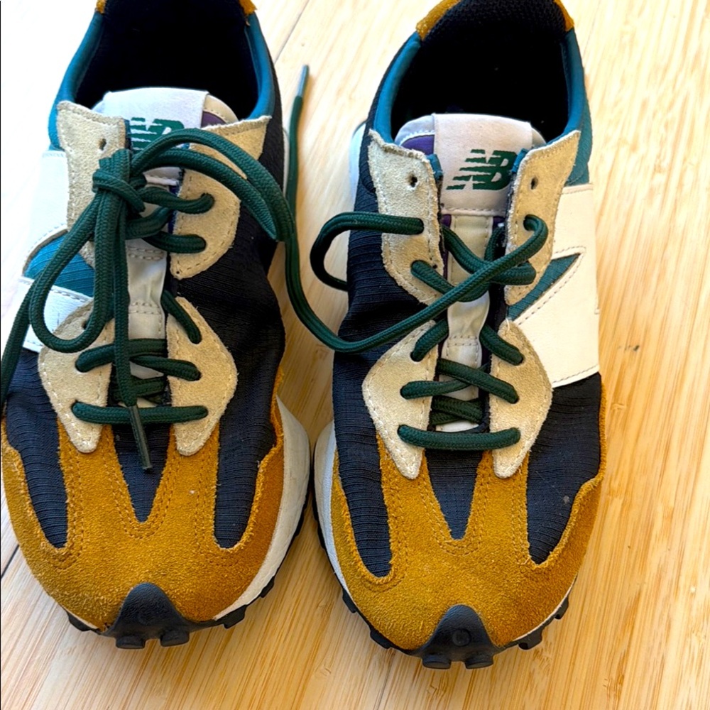 New Balance 327 Multicolor Suede & Textile Sneakers — Mustard, Black & Green